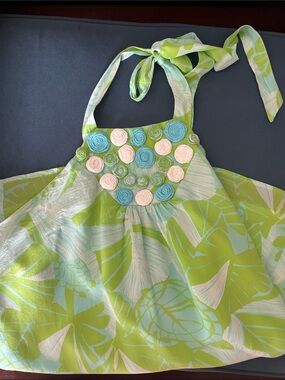 Lilly Pulitzer Silk Green & Aqua Floral Halter Top with Rosette